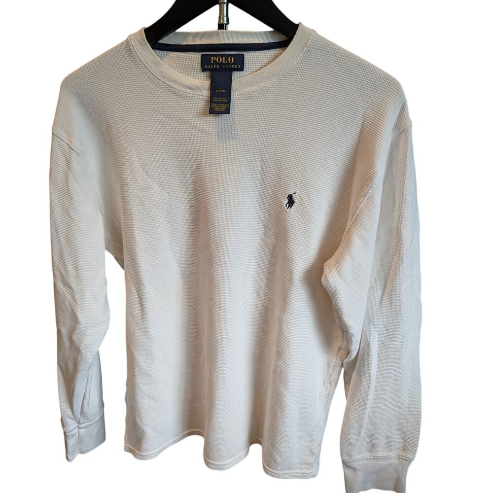 Polo Ralph Lauren Men’s L Cream Waffle Knit Thermal Long Sleeve Pony Shirt